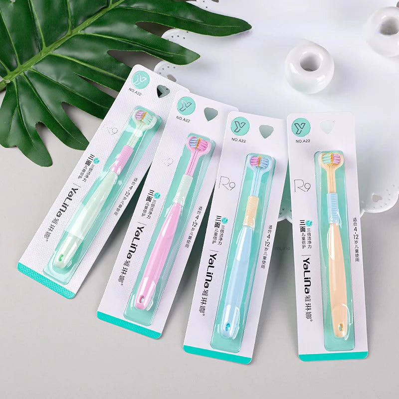 Baby Oral Health Care Kids 360° Clean Tooth Teeth Clean Brush Three Side Candy Color Soft Toothbrush Children Dental Care 3-12Y