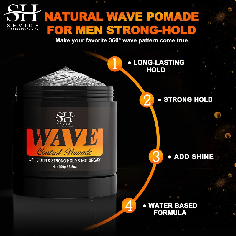 Natural Wave Control Pomade Hair Style Wax Pomade for Black Men 360 Style Wave Styling Hair Cream Strong Hold Clay Hair Pomade