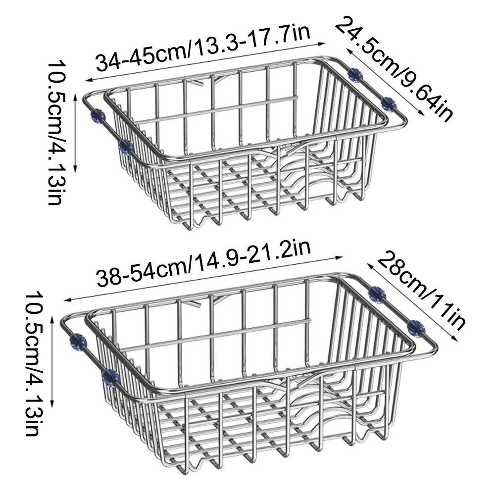 Household Stainless Steel Sink Drain Rack, Telescopic, Non-Slip, Dish Drying Rack, Kitchen, Bathroom, Countertop Organizer Rack